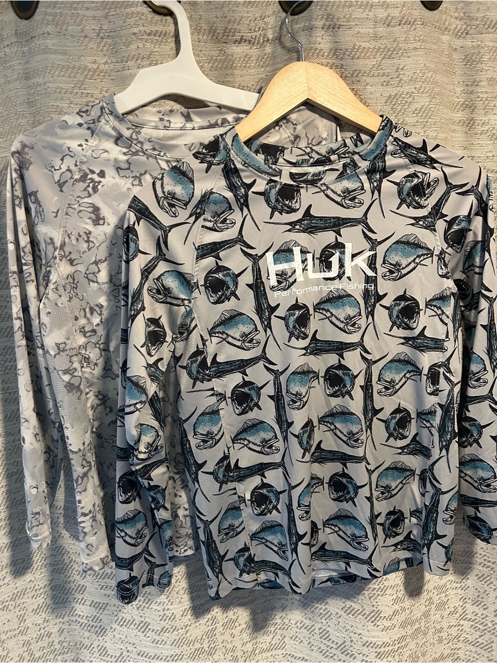Set of 2 Huk Kids' Gray & Teal Fish Performance Long-Sleeve Shirts